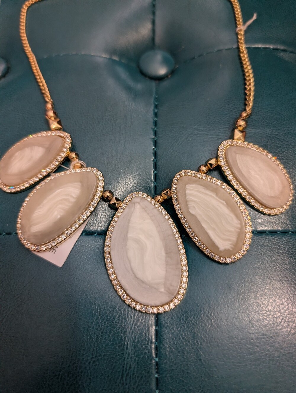 Park Lane Gold-Plated Necklace with Cream Marbled Teardrops